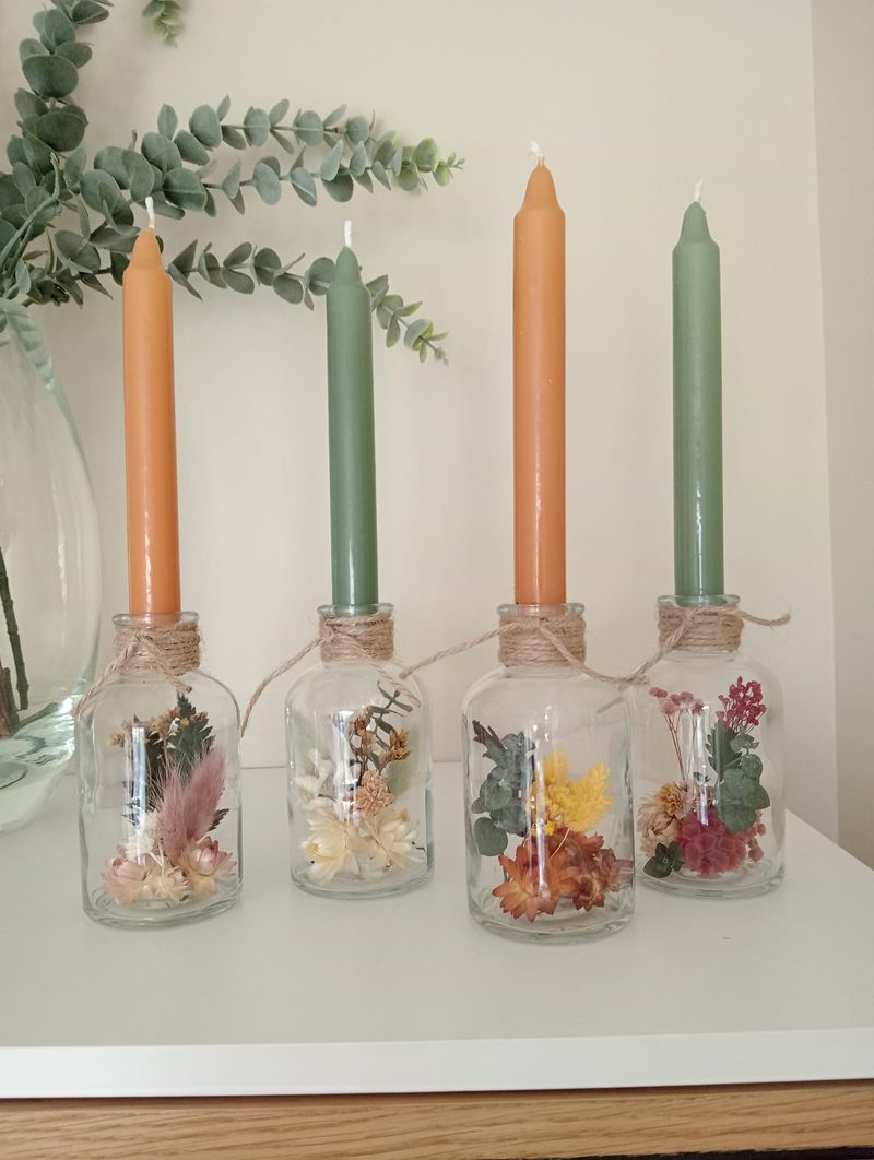 Centros con velas y flor preservada