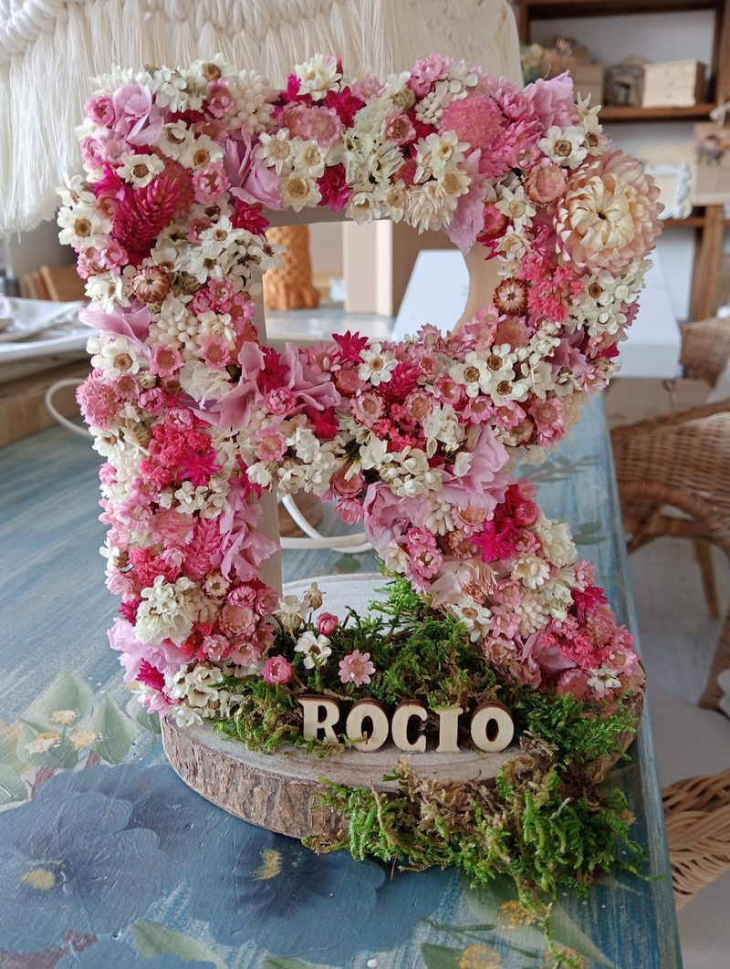 Letra floral con el nombre para comunión