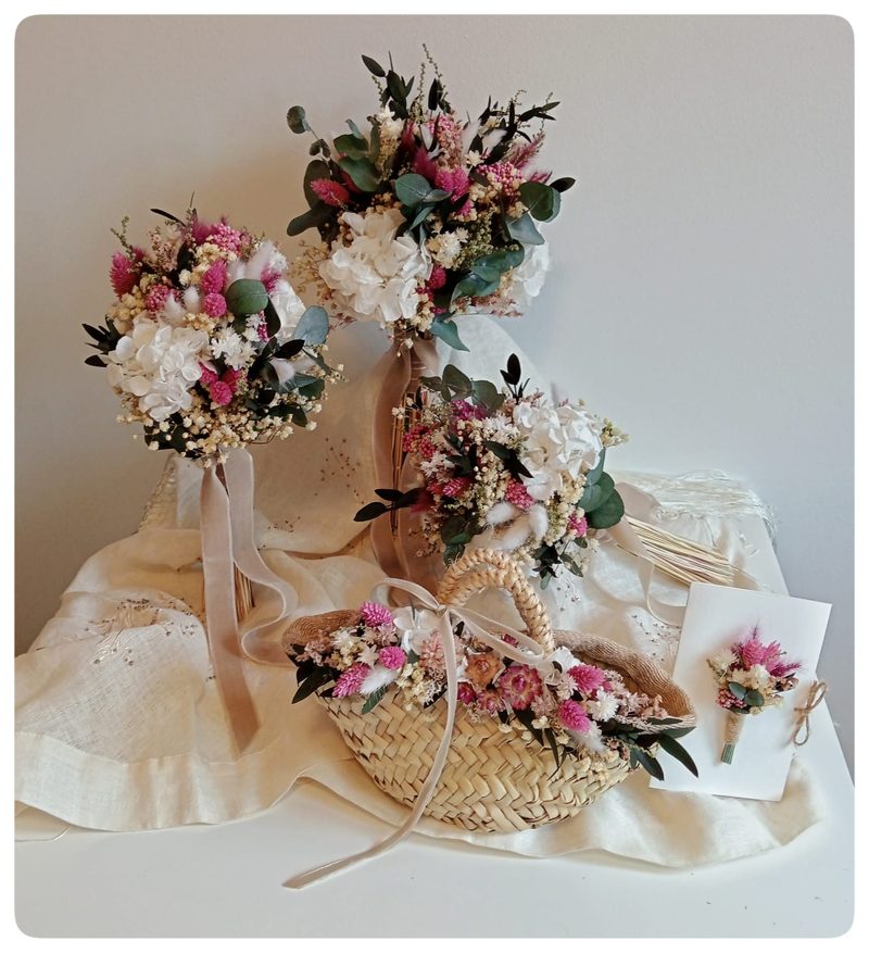 Ramo de novia y cesta a conjunto